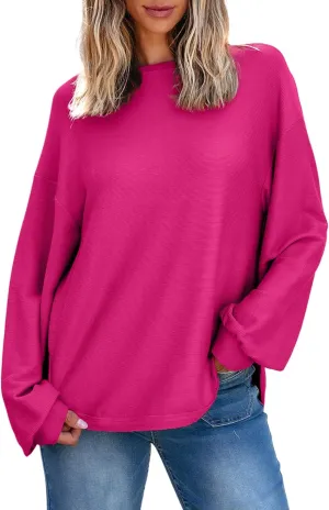 EVALESS Women's Long Sleeve Shirts Oversized Crewneck Trendy Tee Shirts Tops