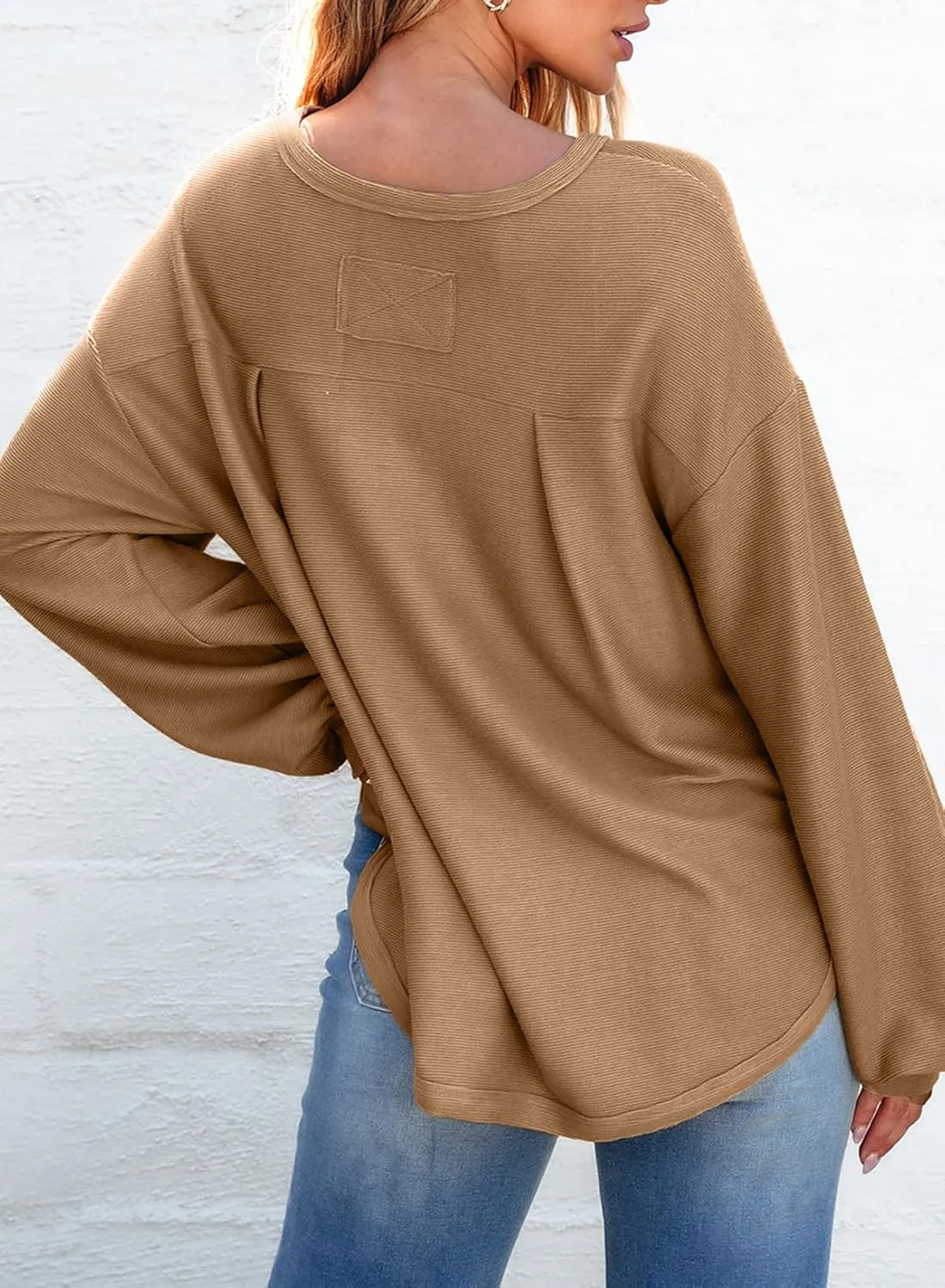 EVALESS Women's Long Sleeve Shirts Oversized Crewneck Trendy Tee Shirts Tops
