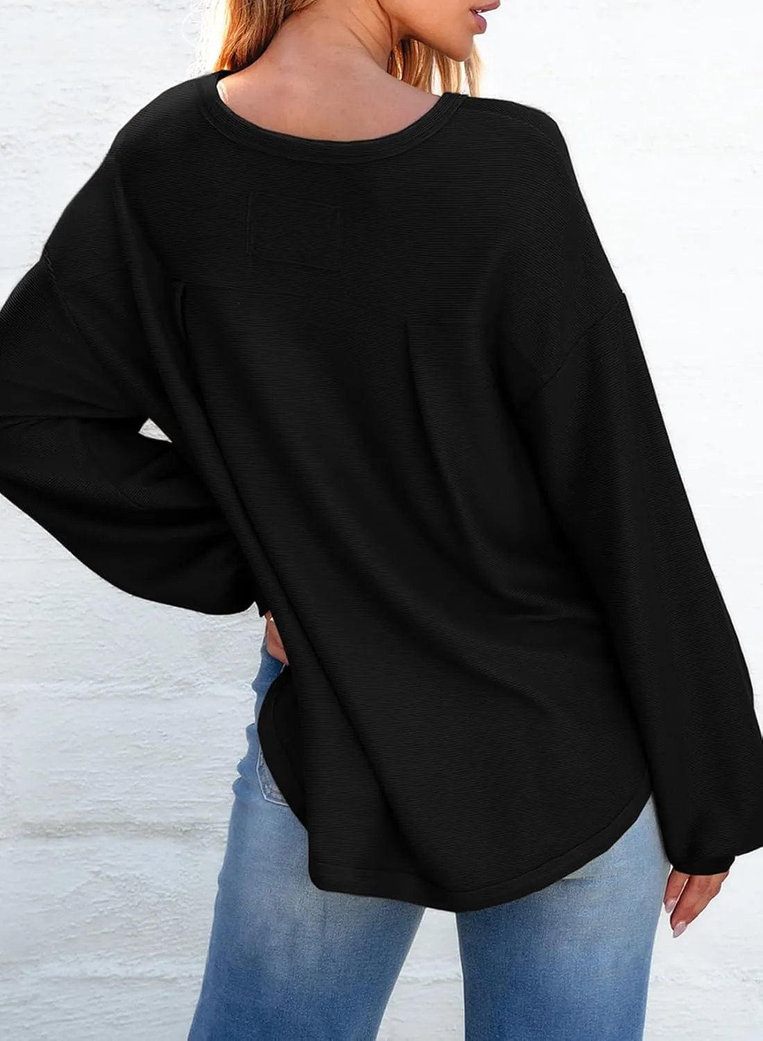 EVALESS Women's Long Sleeve Shirts Oversized Crewneck Trendy Tee Shirts Tops