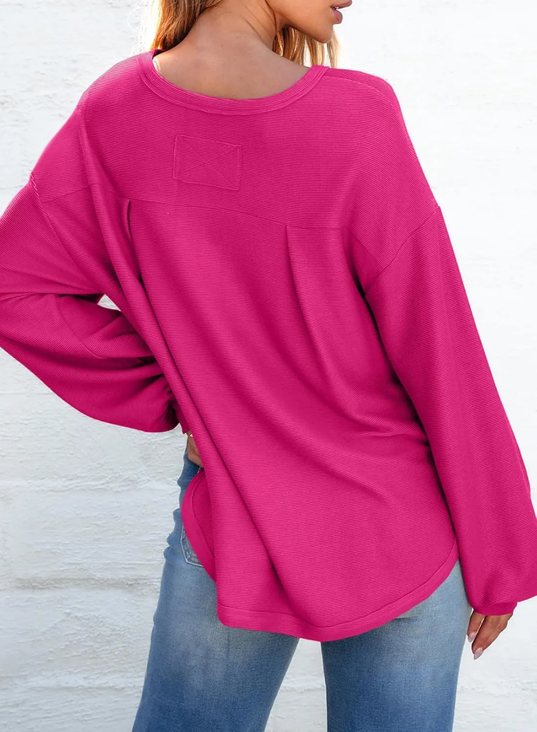 EVALESS Women's Long Sleeve Shirts Oversized Crewneck Trendy Tee Shirts Tops