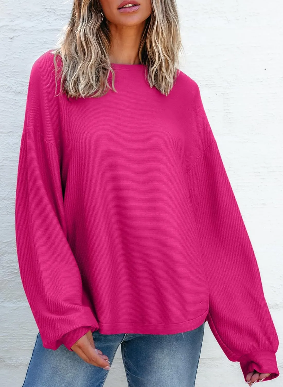 EVALESS Women's Long Sleeve Shirts Oversized Crewneck Trendy Tee Shirts Tops