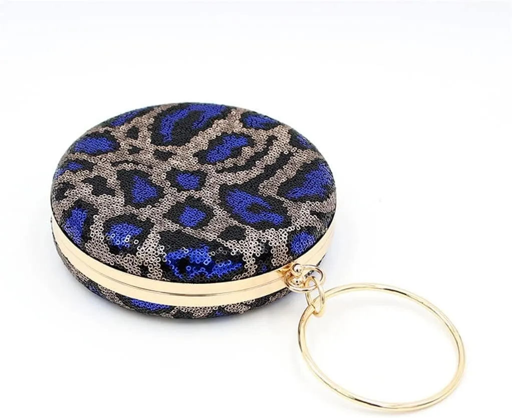 Evening Bag Round Sequin Bag Clutch Evening Tassel Leopard Print Bag(D)