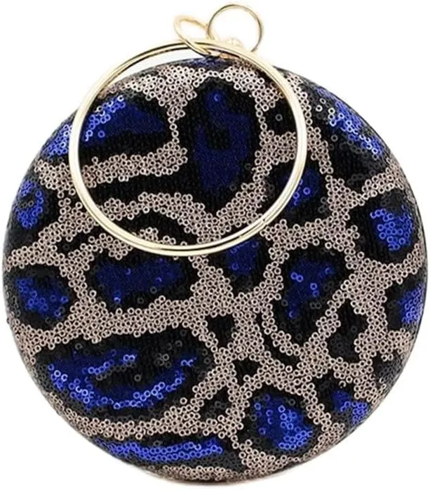 Evening Bag Round Sequin Bag Clutch Evening Tassel Leopard Print Bag(D)