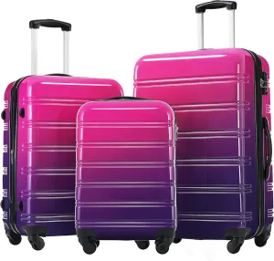 Expandable Hardshell Luggage Set, Gradient Color Suitcase with Spinner Wheels, 3 Piece Set, Purple and Pink