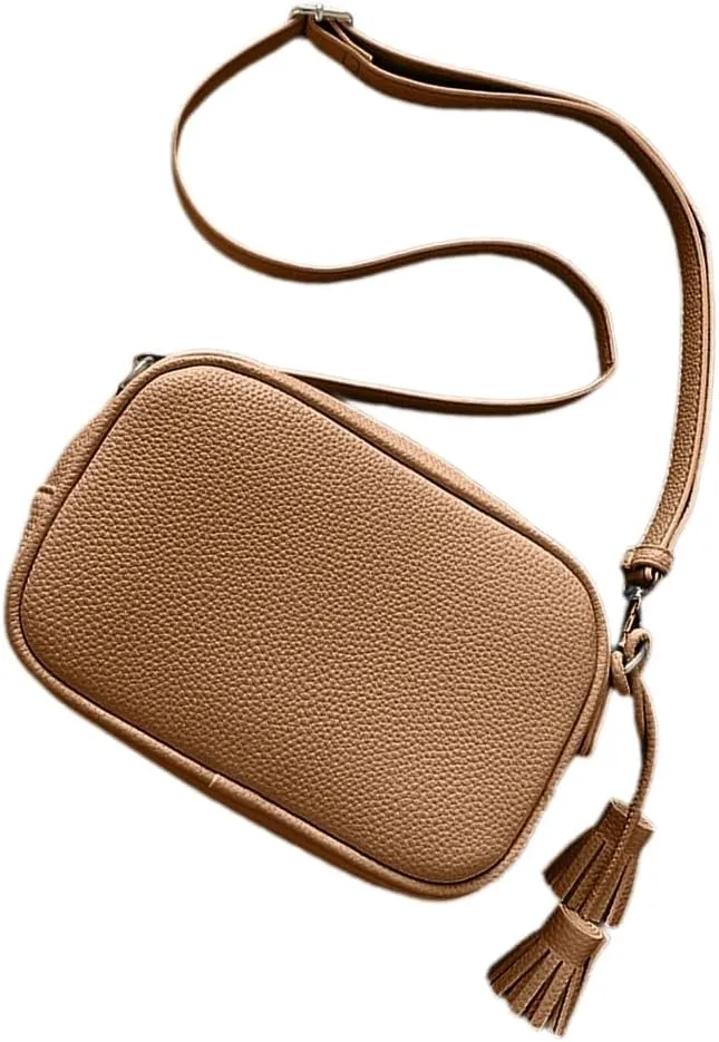 Fashionable Tassels Details Square Crossbody Bag PU Leather Shoulder Bags Satchel Handbag Elegant Women's Accessory
