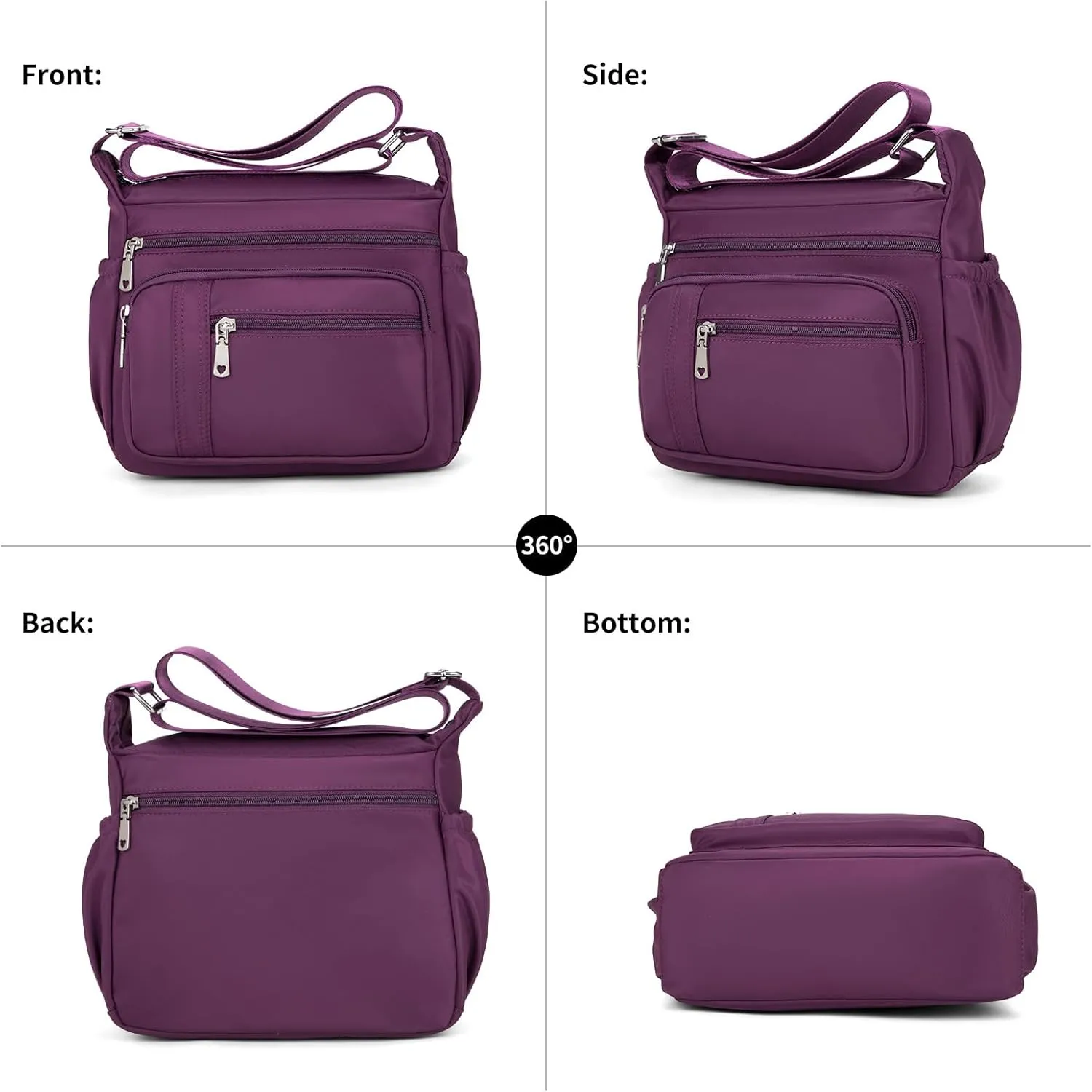 F.FETIVIN Women Floral Shoulder Handbag Roomy Multiple Pockets Bag Ladies Crossbody Lightweight Nylon Travel Purses