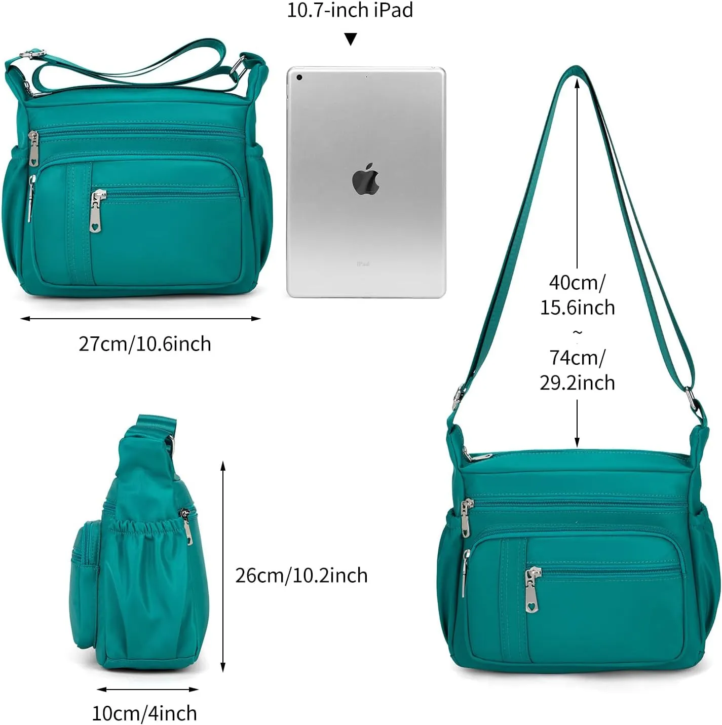 F.FETIVIN Women Floral Shoulder Handbag Roomy Multiple Pockets Bag Ladies Crossbody Lightweight Nylon Travel Purses