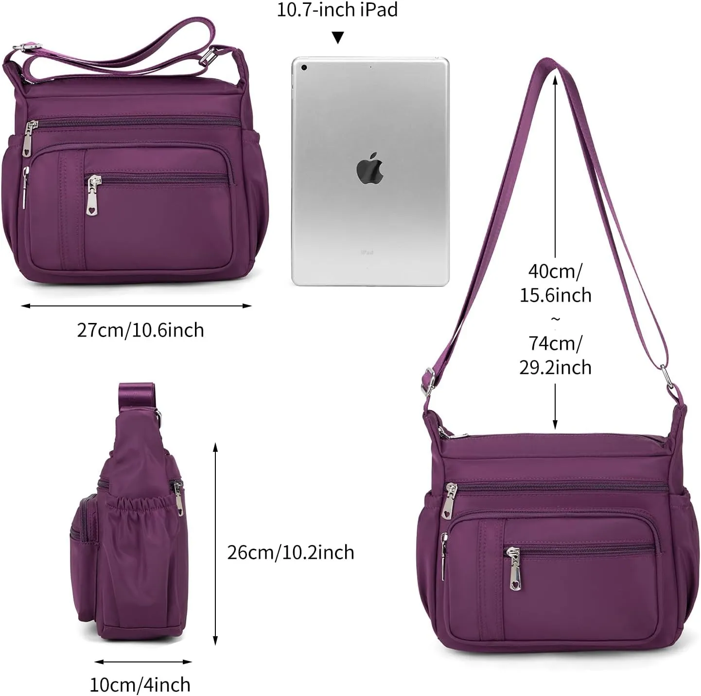 F.FETIVIN Women Floral Shoulder Handbag Roomy Multiple Pockets Bag Ladies Crossbody Lightweight Nylon Travel Purses