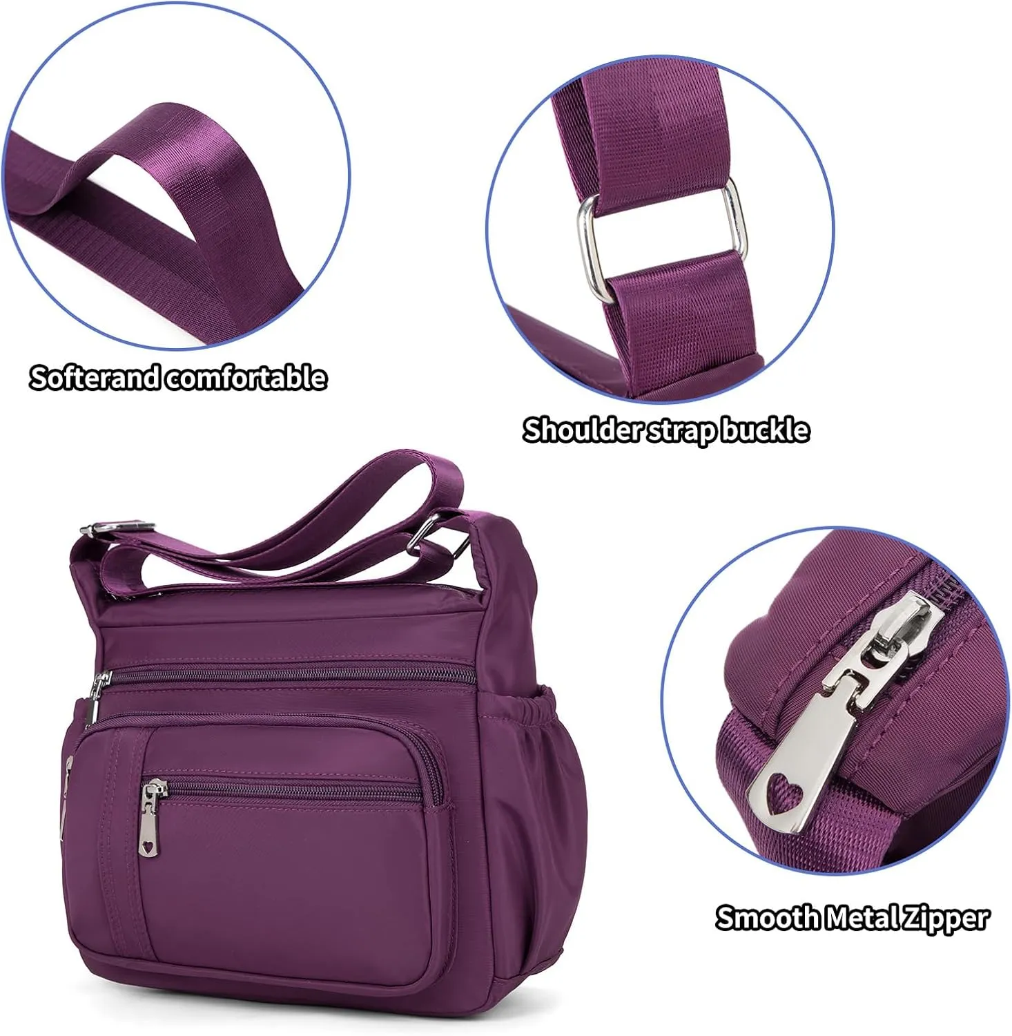 F.FETIVIN Women Floral Shoulder Handbag Roomy Multiple Pockets Bag Ladies Crossbody Lightweight Nylon Travel Purses