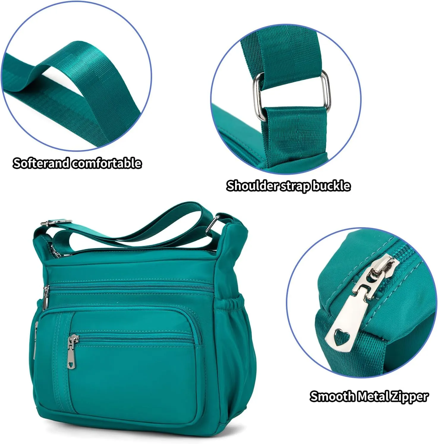 F.FETIVIN Women Floral Shoulder Handbag Roomy Multiple Pockets Bag Ladies Crossbody Lightweight Nylon Travel Purses