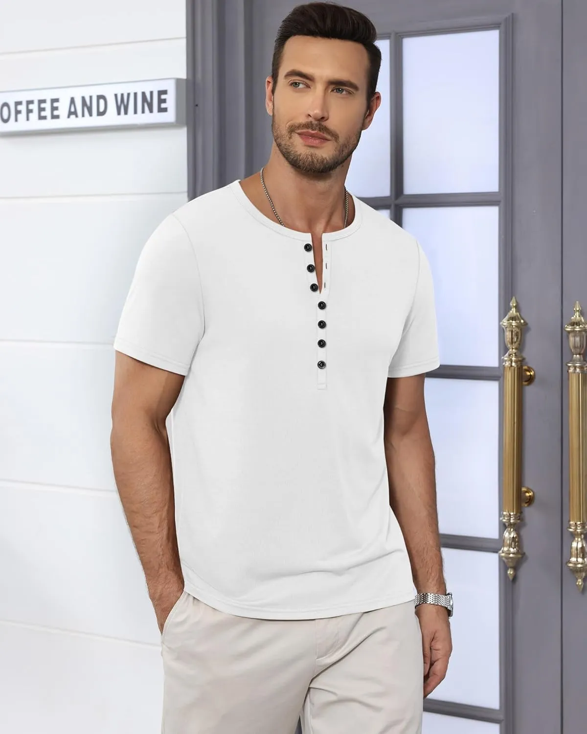 Ficerd 3 Pack Men's Big & Tall T-Shirts, Summer Short Sleeve Henley Shirts Casual Classic Vneck Button Oversized Tee Shirts