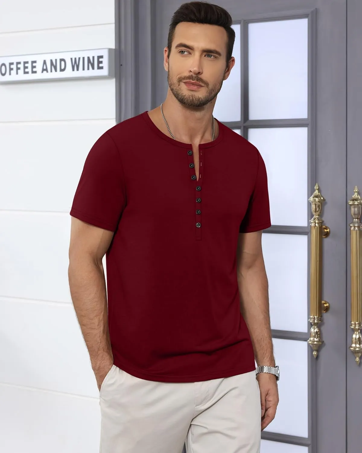Ficerd 3 Pack Men's Big & Tall T-Shirts, Summer Short Sleeve Henley Shirts Casual Classic Vneck Button Oversized Tee Shirts