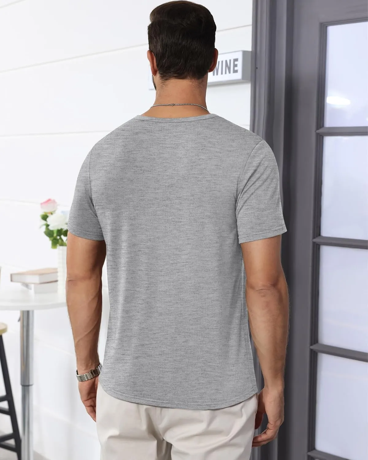 Ficerd 3 Pack Men's Big & Tall T-Shirts, Summer Short Sleeve Henley Shirts Casual Classic Vneck Button Oversized Tee Shirts