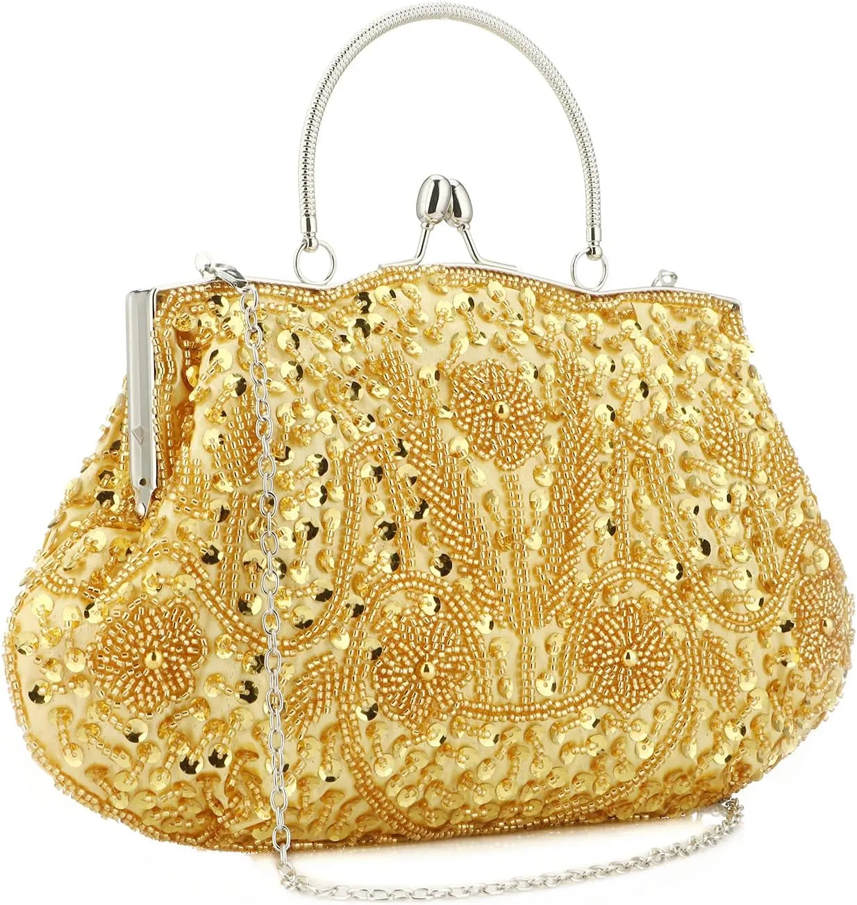 Floral Designer Evening Bag Beaded Sequin Design Vintage Kissing Lock Satin Clutch Purse Bag Wedding Party Clutch