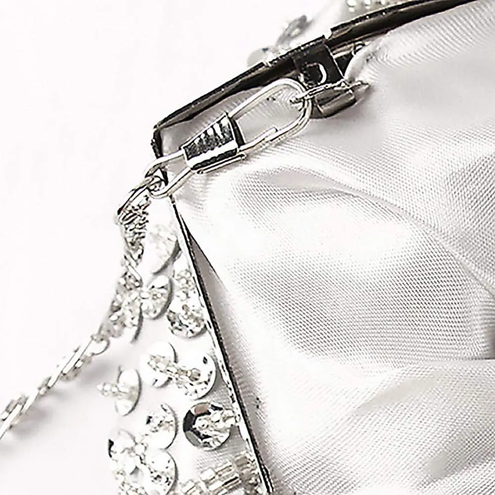 Floral Designer Evening Bag Beaded Sequin Design Vintage Kissing Lock Satin Clutch Purse Bag Wedding Party Clutch