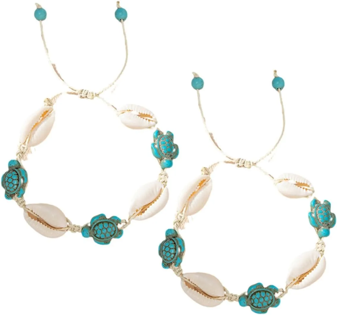 FRCOLOR Summer Must-have: Turtle Turquoise Shell Anklets Bracelet for Women Beach Foot Jewelry Set