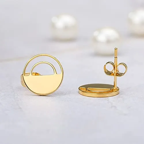 Geometric Circle Earrings,Circle Studs,Earrings,Round,Statement Earrings,Half Circle Earrings,Half Moon Earrings,Minimalist Earrings,Semi (Silver)