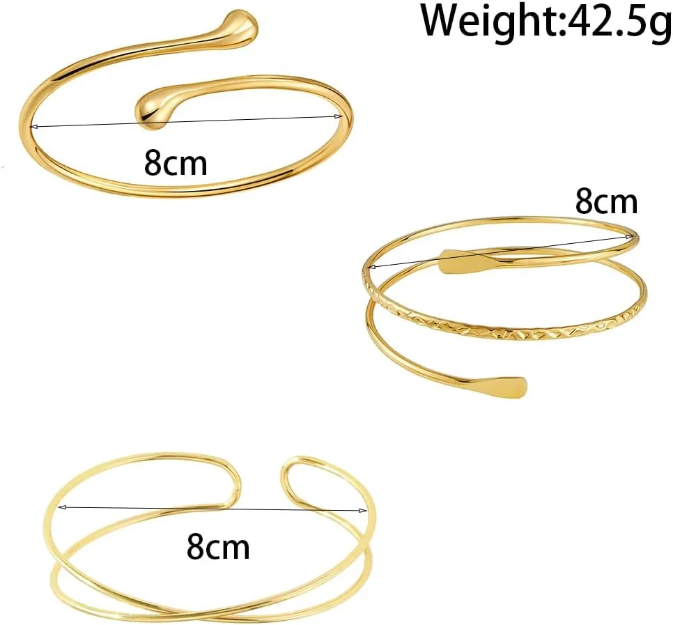 GIGB PBDK Gold Arm Cuff Upper Bracelet Set for Women Minimalism Adjustable Boho Layered Armband Bangle Stackable Coil Arm Bracelet Set Jewelry for Beach Holiday