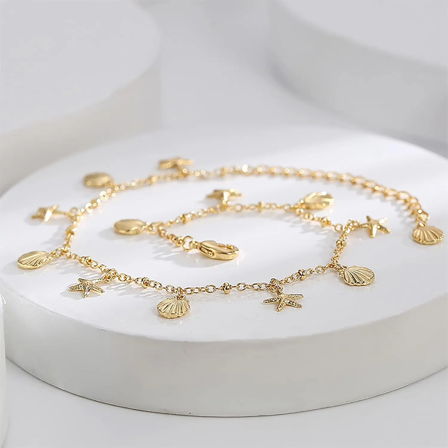 Gold Anklets for Women 18K Gold Plated Adjustable Summer Simple Foot Jewelry Ankle Bracelet for Women