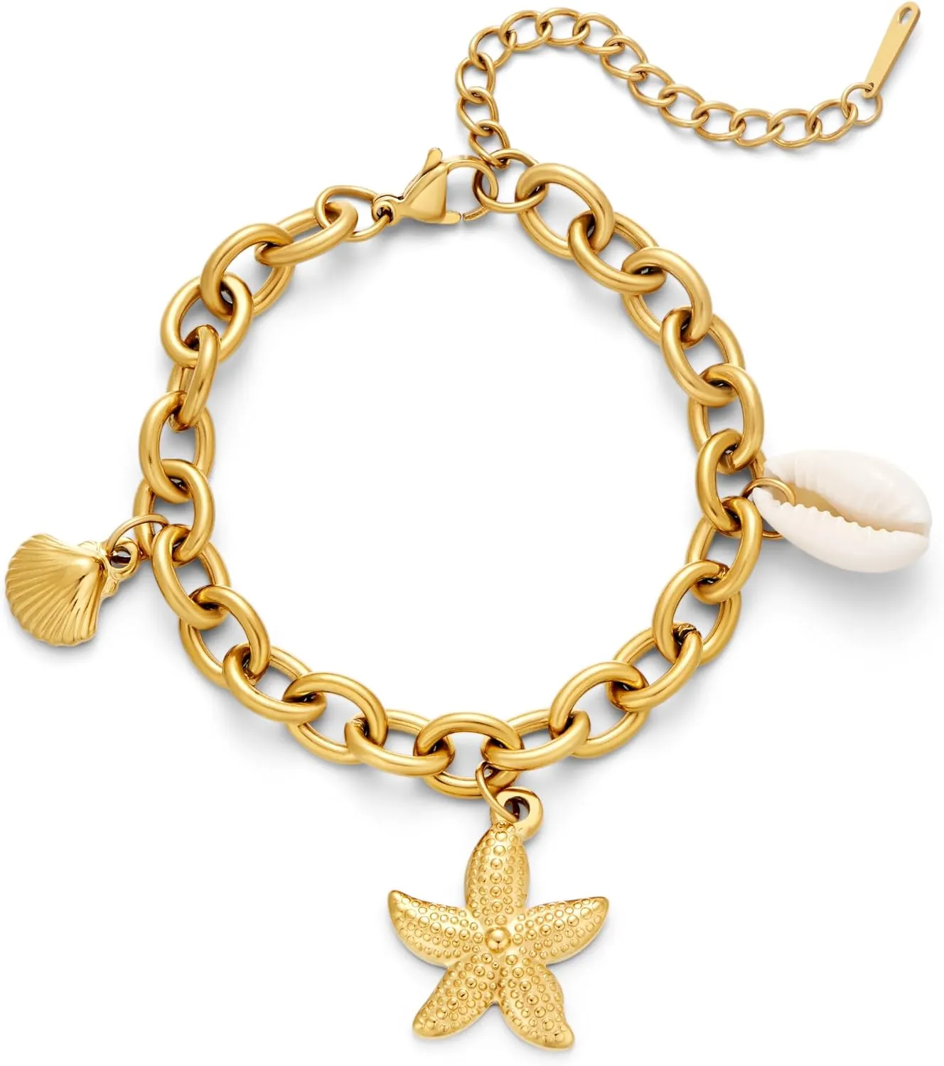 Gold Bracelet For Women With Starfish Shell Charms Trendy Puka Shell Summer Ocean Shell Bracelets Fashion Gold Bracelet Jewelry Gift