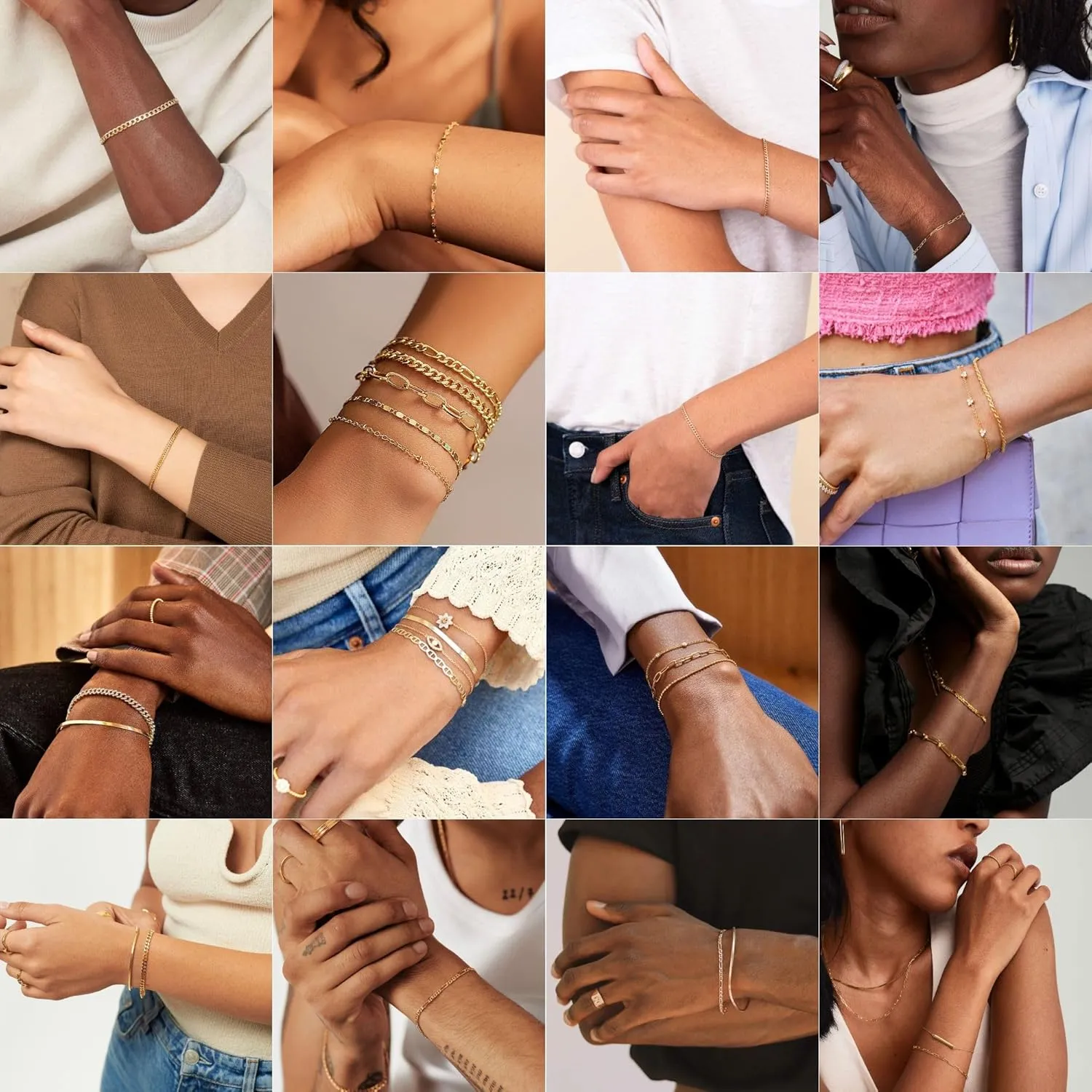 Gold Bracelets for Women 14k Gold Waterproof Layered Cuban Figaro Paperclip Rope Herringbone Snake Chain Bracelets Set Stackable Jewelry Gift