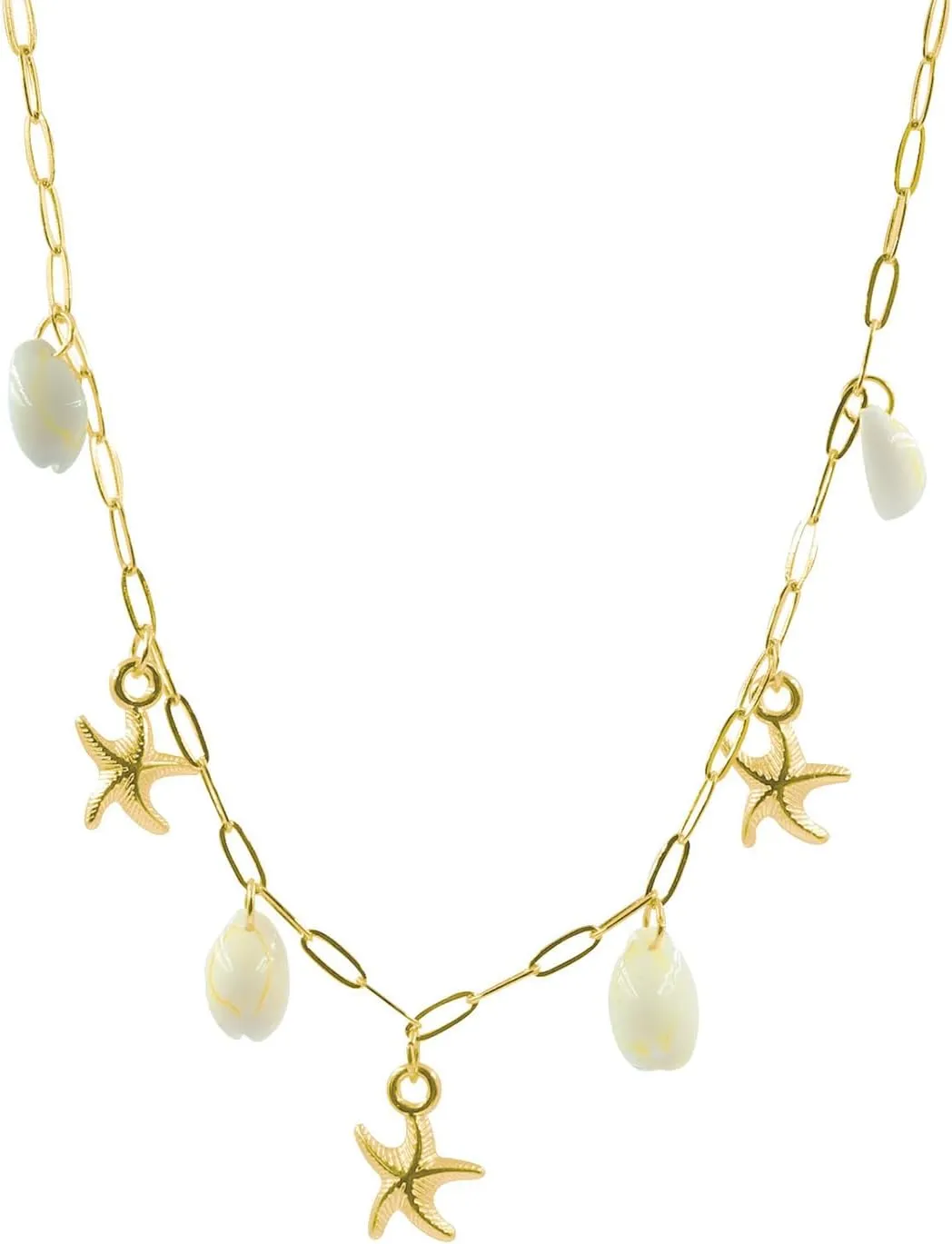 Gold Charm Necklace for Women Pearl Starfish Necklace Gold Shell Necklace Seashell Pendant Necklace Summer Beach Surfer Necklace for Women Jewelry