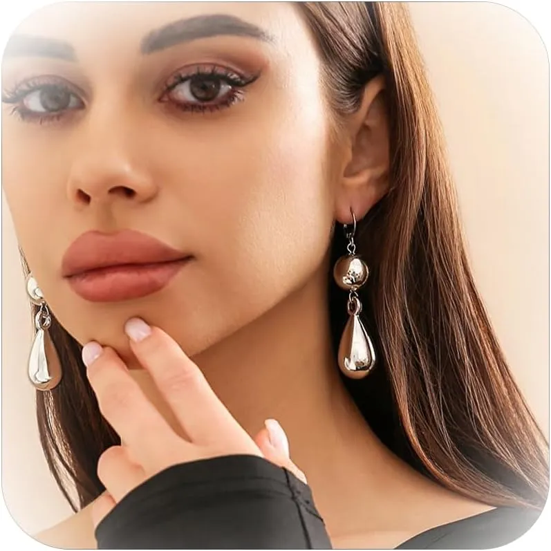 Gold Dangle Earrings for Women Dangle Gold Teardrop Earrings Gold Silver Huggie Hoop Earrings Lightweight Hanging Ball Drop Earrings Statement Waterdrop Earrings Jewelry Gifts for Her
