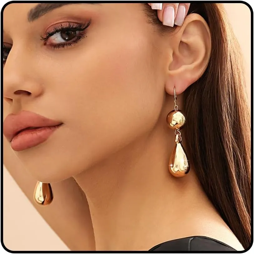 Gold Dangle Earrings for Women Dangle Gold Teardrop Earrings Gold Silver Huggie Hoop Earrings Lightweight Hanging Ball Drop Earrings Statement Waterdrop Earrings Jewelry Gifts for Her