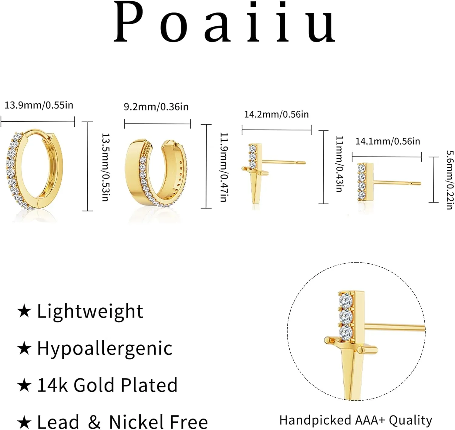Gold Earrings for Women Trendy, 14K Hoop Huggies Small Dainty Lightweight Studs Cuffs Set Cartilage Multiple Piercing Jewelry Gifts