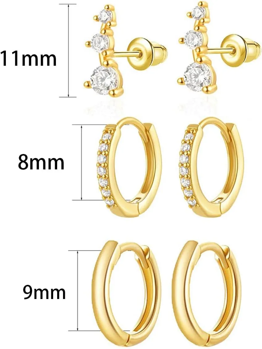 Gold Earrings for Women Trendy 14k Small Gold Hoop Earrings Set Dainty Gold Stud Earrings Huggie Cartilage Earring Women Hypoallergenic Earrings Pack Climbers Earrings Gold Jewelry Gift for Her