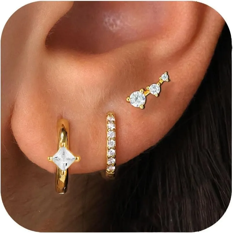 Gold Earrings for Women Trendy 14k Small Gold Hoop Earrings Set Dainty Gold Stud Earrings Huggie Cartilage Earring Women Hypoallergenic Earrings Pack Climbers Earrings Gold Jewelry Gift for Her