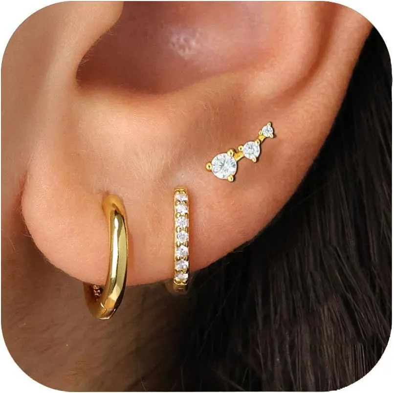 Gold Earrings for Women Trendy 14k Small Gold Hoop Earrings Set Dainty Gold Stud Earrings Huggie Cartilage Earring Women Hypoallergenic Earrings Pack Climbers Earrings Gold Jewelry Gift for Her
