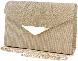 Gold Fabric Pleats Clutch Purses French Versatile Evening Bag