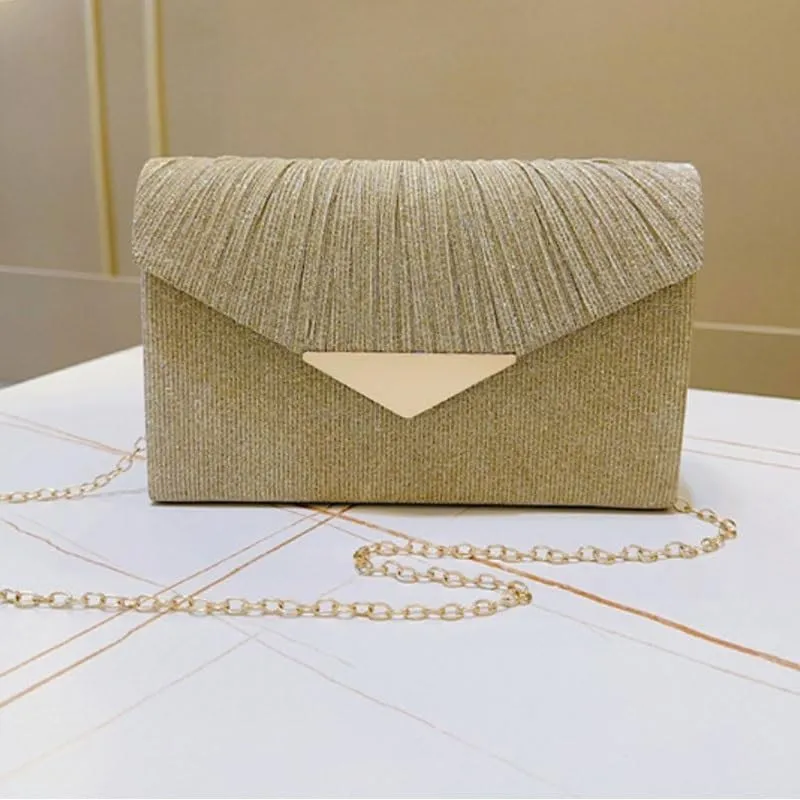Gold Fabric Pleats Clutch Purses French Versatile Evening Bag