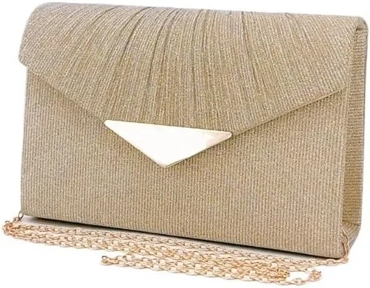 Gold Fabric Pleats Clutch Purses French Versatile Evening Bag