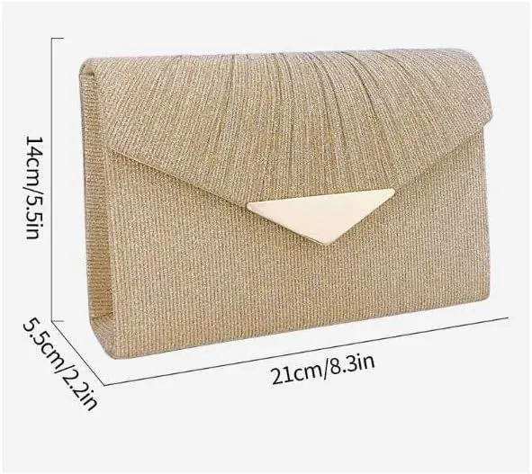Gold Fabric Pleats Clutch Purses French Versatile Evening Bag