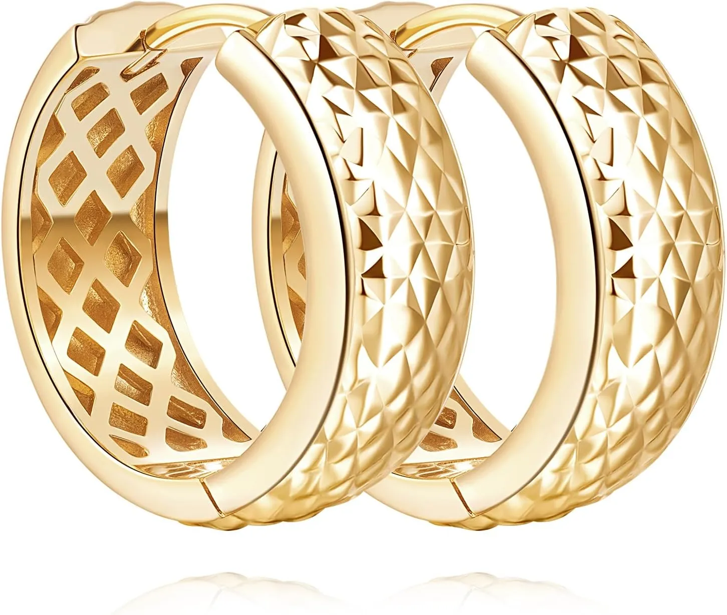 Gold Hoop Earrings for Women Trendy 14K Gold Huggie Hoop Earrings for Women Mesh-Pattern Small Earring Hoops