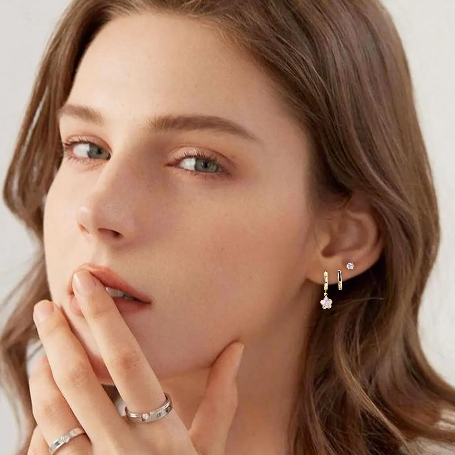 Gold Hoop Earrings Set for Women Dainty Stud Huggie Hoop Earrings for Multiple Piercing 14K Gold Plated Hoop Earrings Birthday Party Gifts