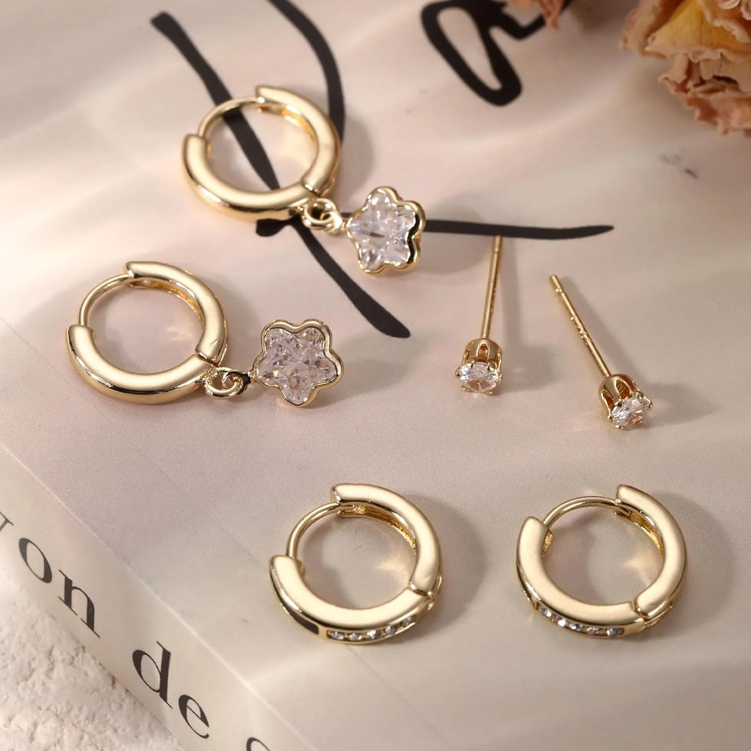 Gold Hoop Earrings Set for Women Dainty Stud Huggie Hoop Earrings for Multiple Piercing 14K Gold Plated Hoop Earrings Birthday Party Gifts
