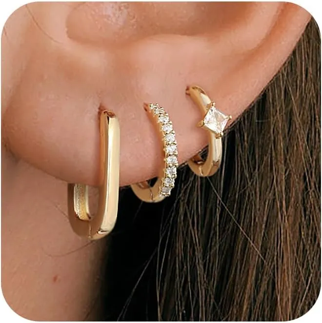 Gold Hoop Earrings - Women's Trendy Hypoallergenic Cubic Zirconia Stud Earrings