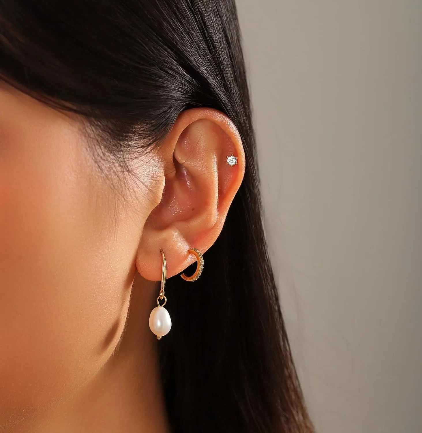 Gold Pearl Earrings For Women 14K Gold Hoop Earrings for Women Trendy Dainty Gold Stud Earrings Set for Women Gold Jewelry