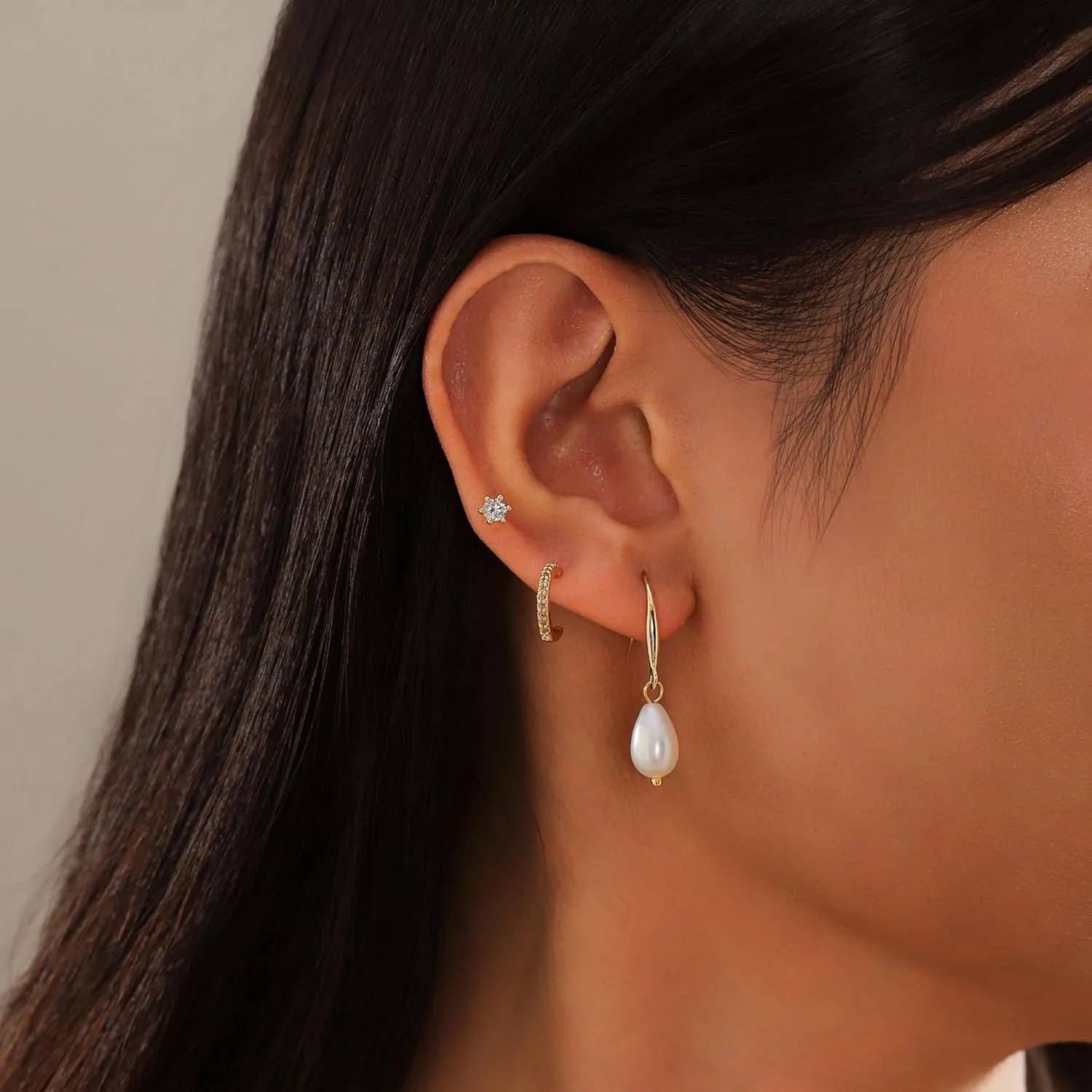 Gold Pearl Earrings For Women 14K Gold Hoop Earrings for Women Trendy Dainty Gold Stud Earrings Set for Women Gold Jewelry