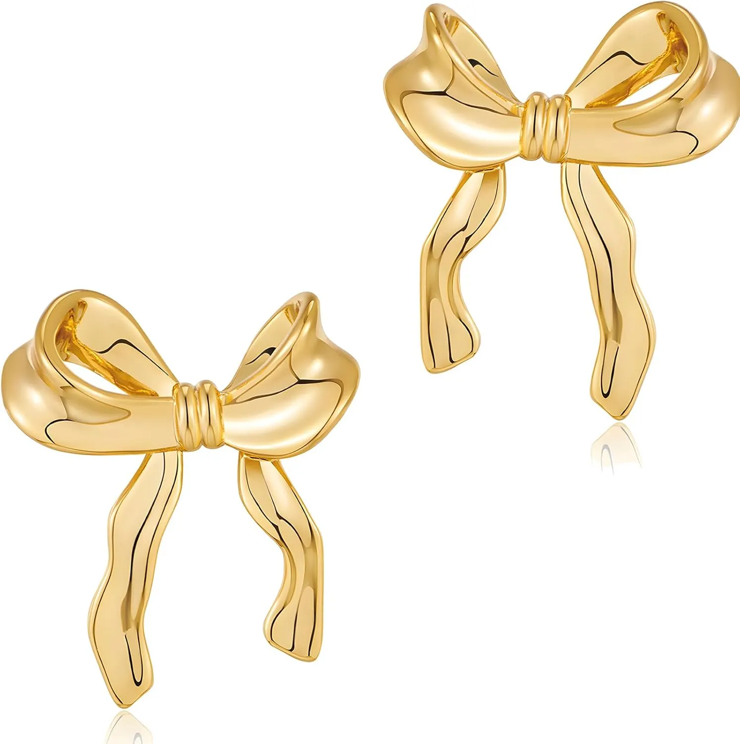 Gold Plated Bow Earrings for Women, Elegant Cubic Zirconia Bow Stud Earrings, Minimalist and Charming Bow Earrings Gold, Stylish Bow Earrings for Women Gold Plated