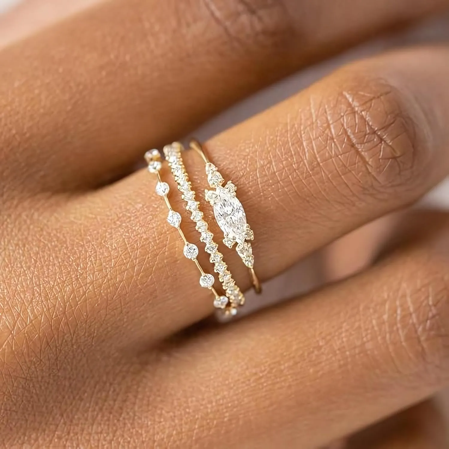 Gold Rings for Women Stackable Gold Plated Chunky Ring Set Dainty Statement Stacking Rings 3 Sets Jewelry
