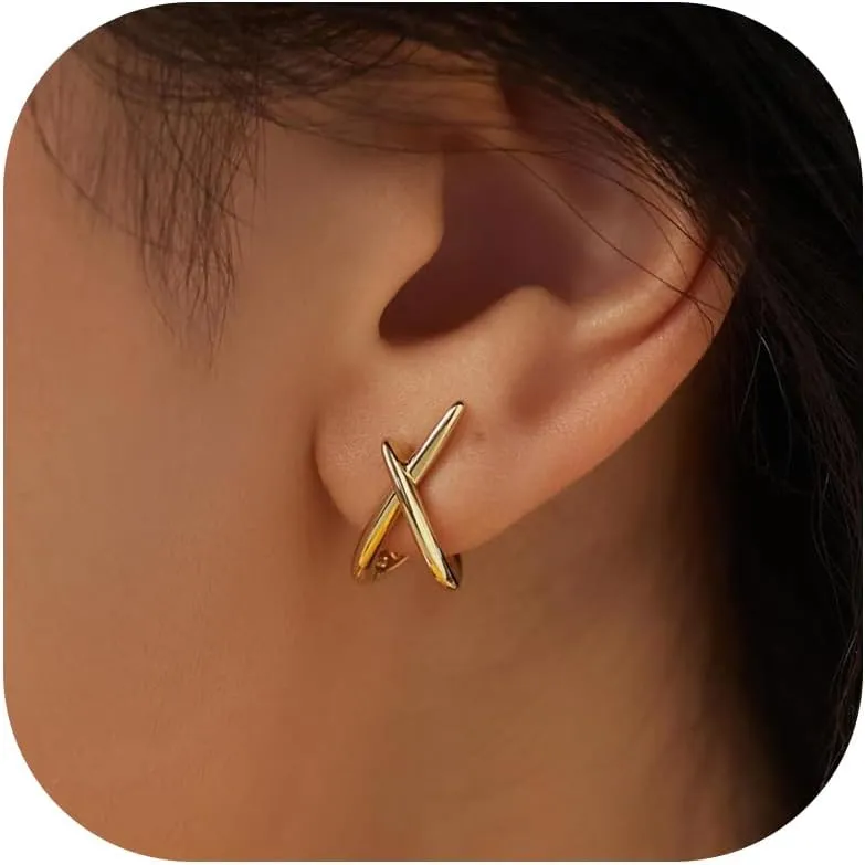 Gold Stud Earrings for Women Trendy Minimalist Gold Cross Earrings Dainty Hypoallergenic Studs Earrings for Birthday Wedding Jewelry Gifts Trendy Stuff
