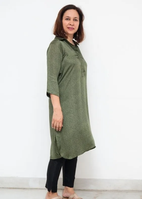 Green Modal Silk Digital Printed Tunic
