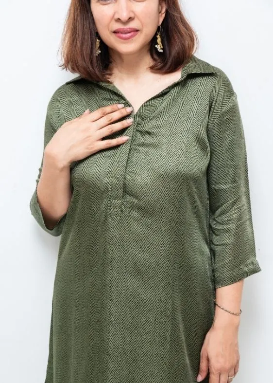 Green Modal Silk Digital Printed Tunic