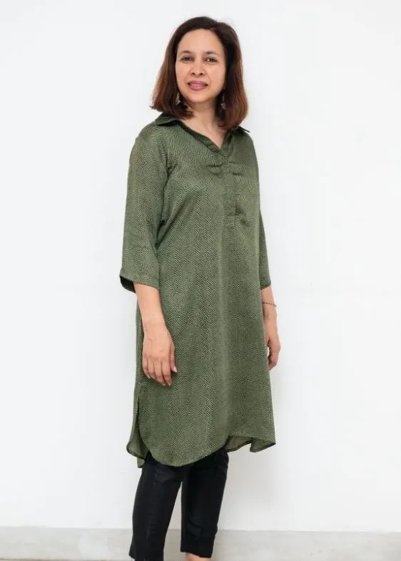 Green Modal Silk Digital Printed Tunic
