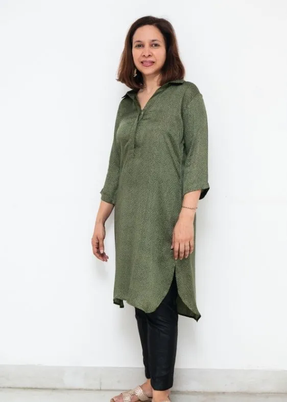 Green Modal Silk Digital Printed Tunic