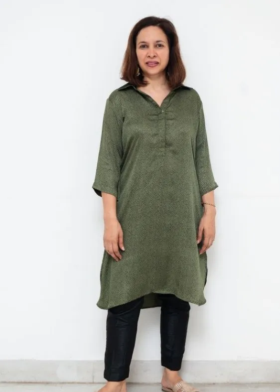 Green Modal Silk Digital Printed Tunic